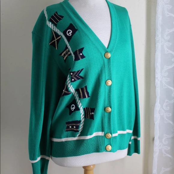 St. John Santana Knit green Cardigan Sweater Holiday Christmas - Picture 3 of 9